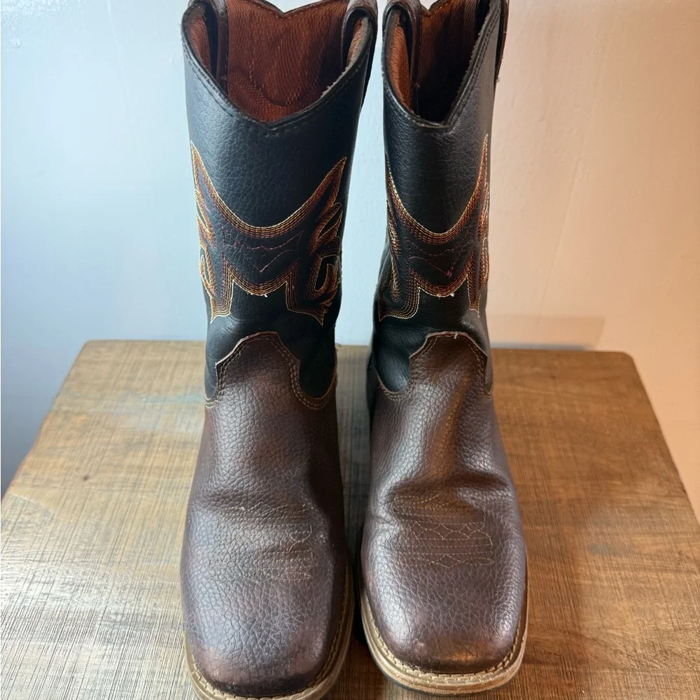 Cowboy Boots Boy Size 1 Kids Brown/Black Western Boots - Picture 1 of 6